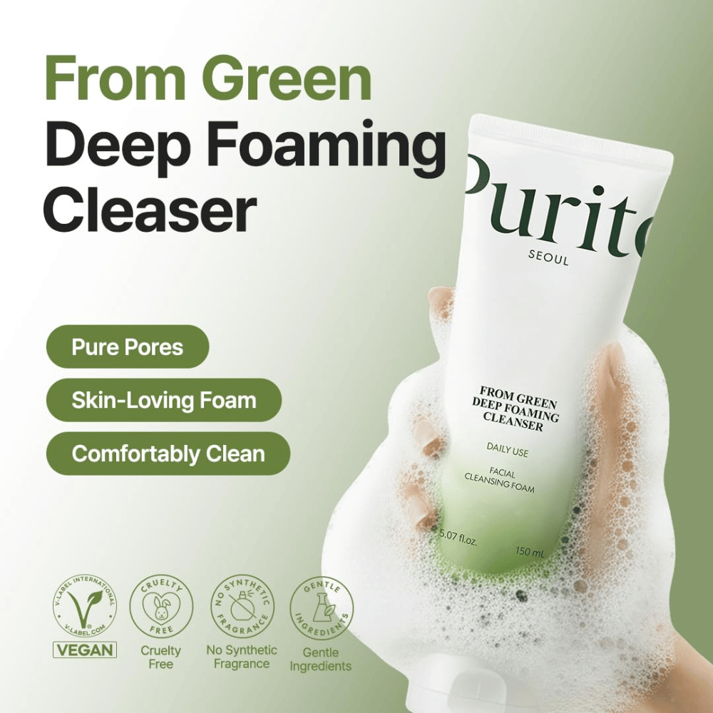 Purito Seoul From Green Deep Foaming Cleanser 150 ml – vegansk och cruelty-free rengöring utan syntetisk parfym