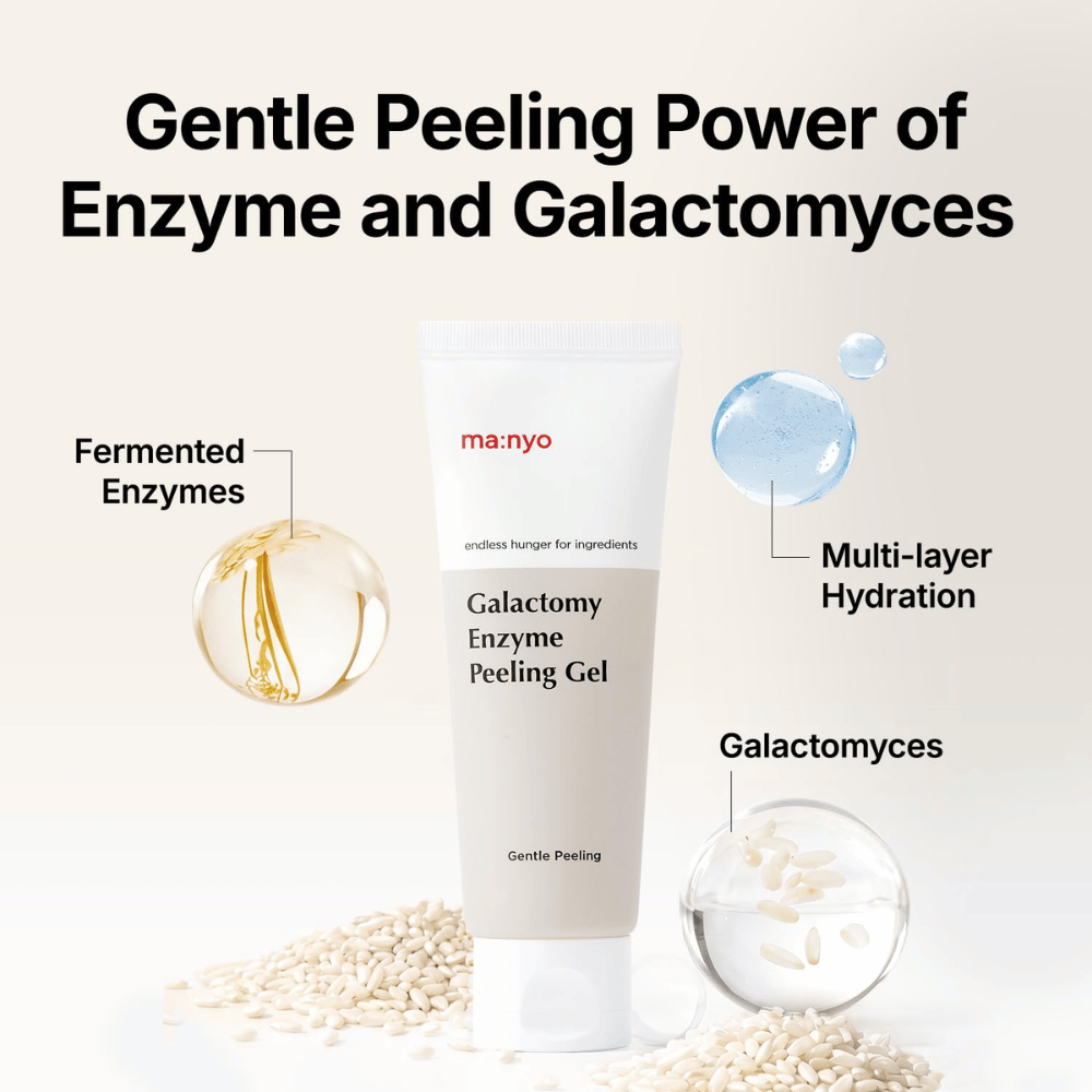 ma:nyo Galactomy Enzyme Peeling Gel med fermenterade enzymer och galactomyces som exfolierar och återfuktar huden.
