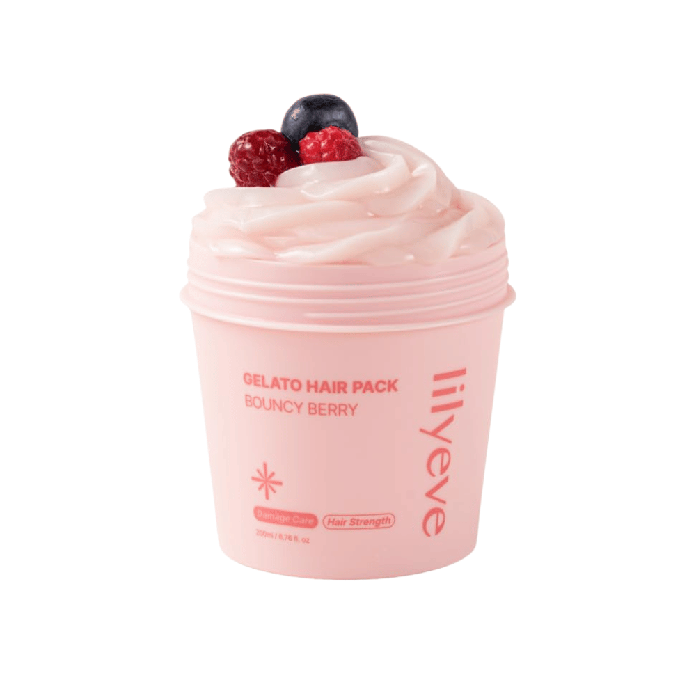 LILYEVE Gelato Hair Pack Bouncy Berry 200 ml – rosa proteinmask för skadat hår med fokus på styrka och mjukhet.