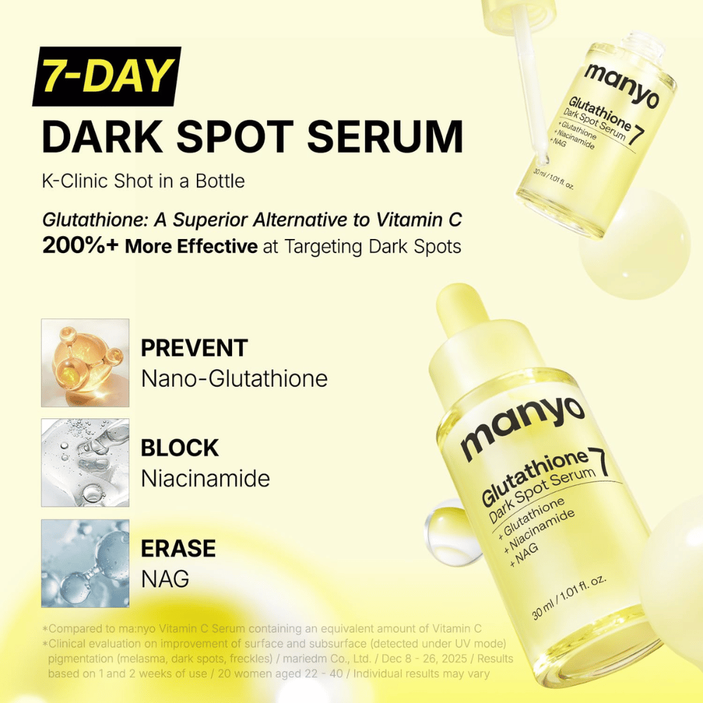 Ma:nyo Glutathione 7 Dark Spot Serum för intensiv behandling av pigmentfläckar med glutathione, niacinamide och NAG