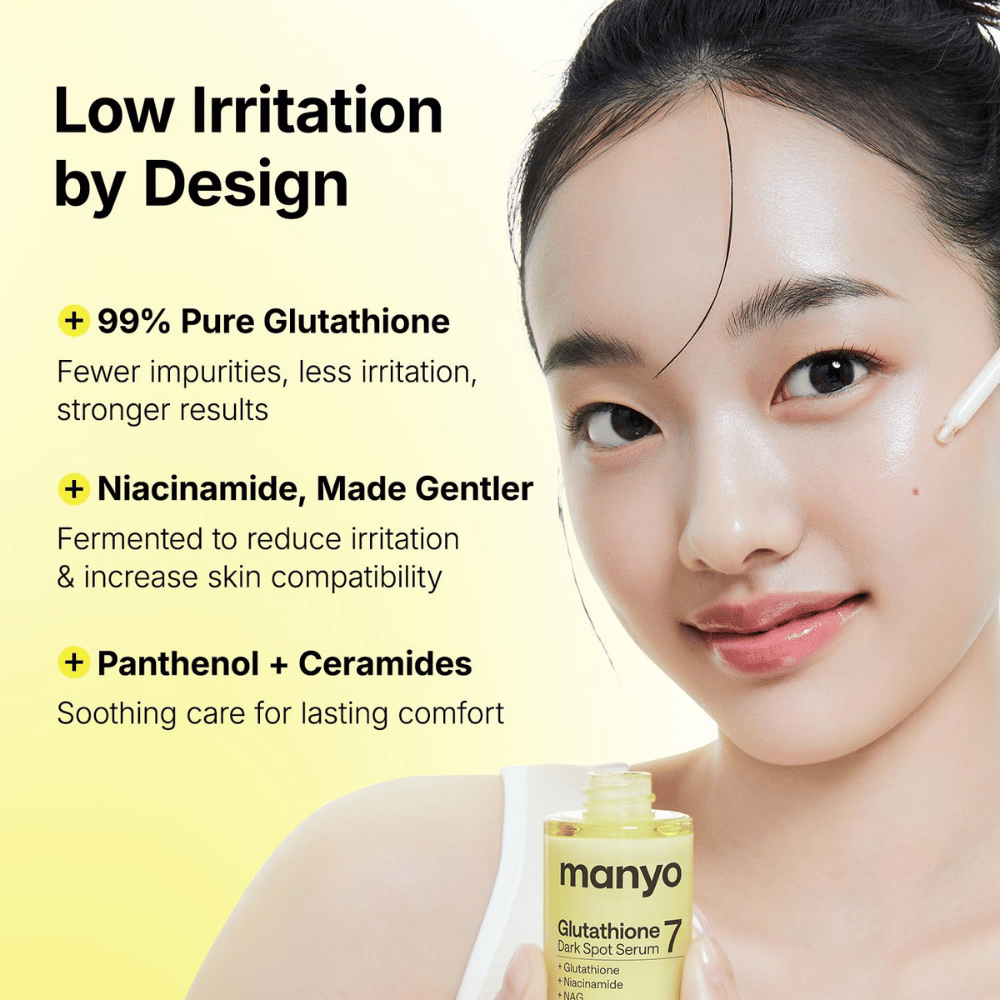 Ma:nyo Glutathione 7 Dark Spot Serum med 99 % glutathione, niacinamide, panthenol och ceramider för skonsam hudvård