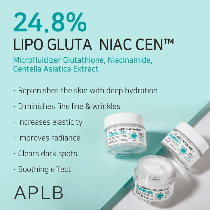 APLB Glutathione Niacinamide Facial Cream 24,8% Lipo Gluta Niac Cent med djup återfuktning, anti-age effekt och förbättrad hudton