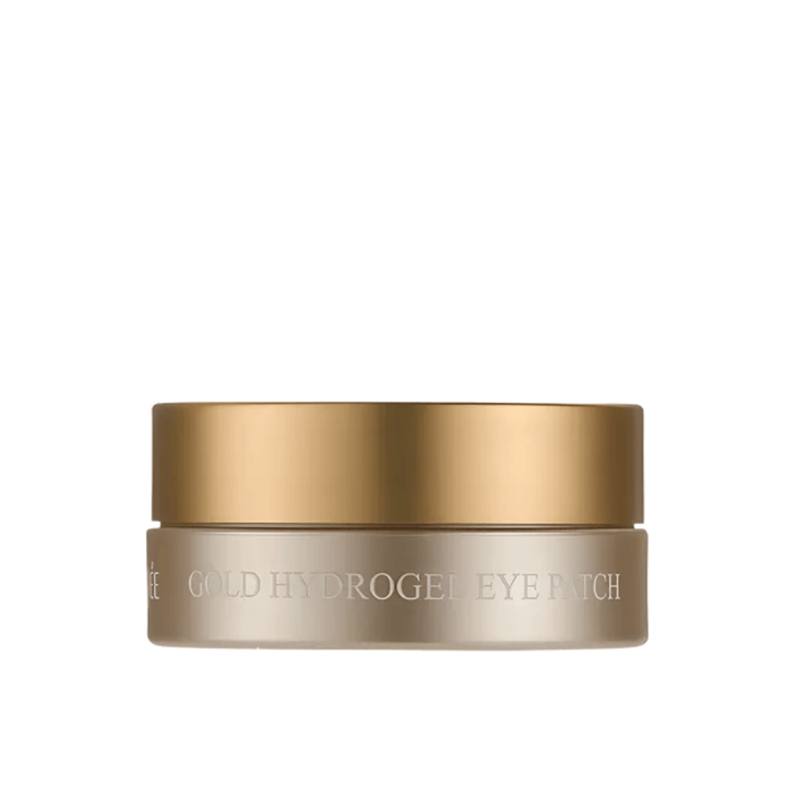 Frilagd produktbild av PETITFEE Gold Hydrogel Eye Patch i elegant guldfärgad burk mot ljus bakgrund. Designen ger ett exklusivt och lyxigt intryck.