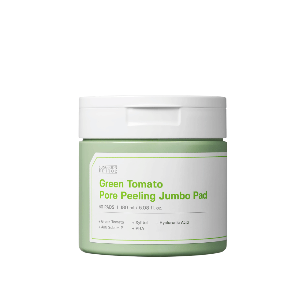 1. SUNGBOON EDITOR Green Tomato Pore Peeling Jumbo Pad 60 pads – produktbild av burk