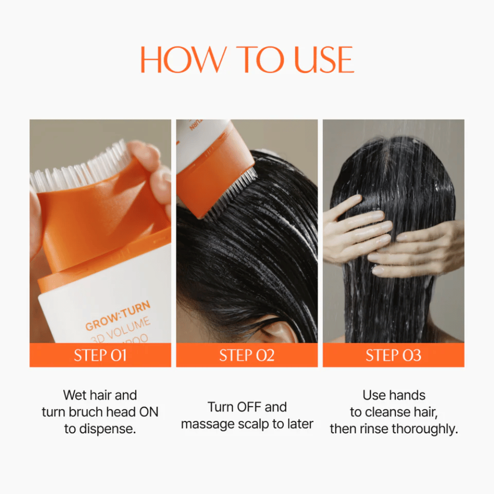 LILYEVE Grow:Turn Exosome 3D Volume Brush Shampoo med inbyggd massageborste för hårbottenvård