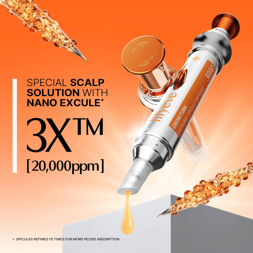 LILYEVE Grow Turn Exosome Spicule Ampoule 3000 – koncentrerad hårbottenampull med Nano Excule och spikuler för riktad applicering.
