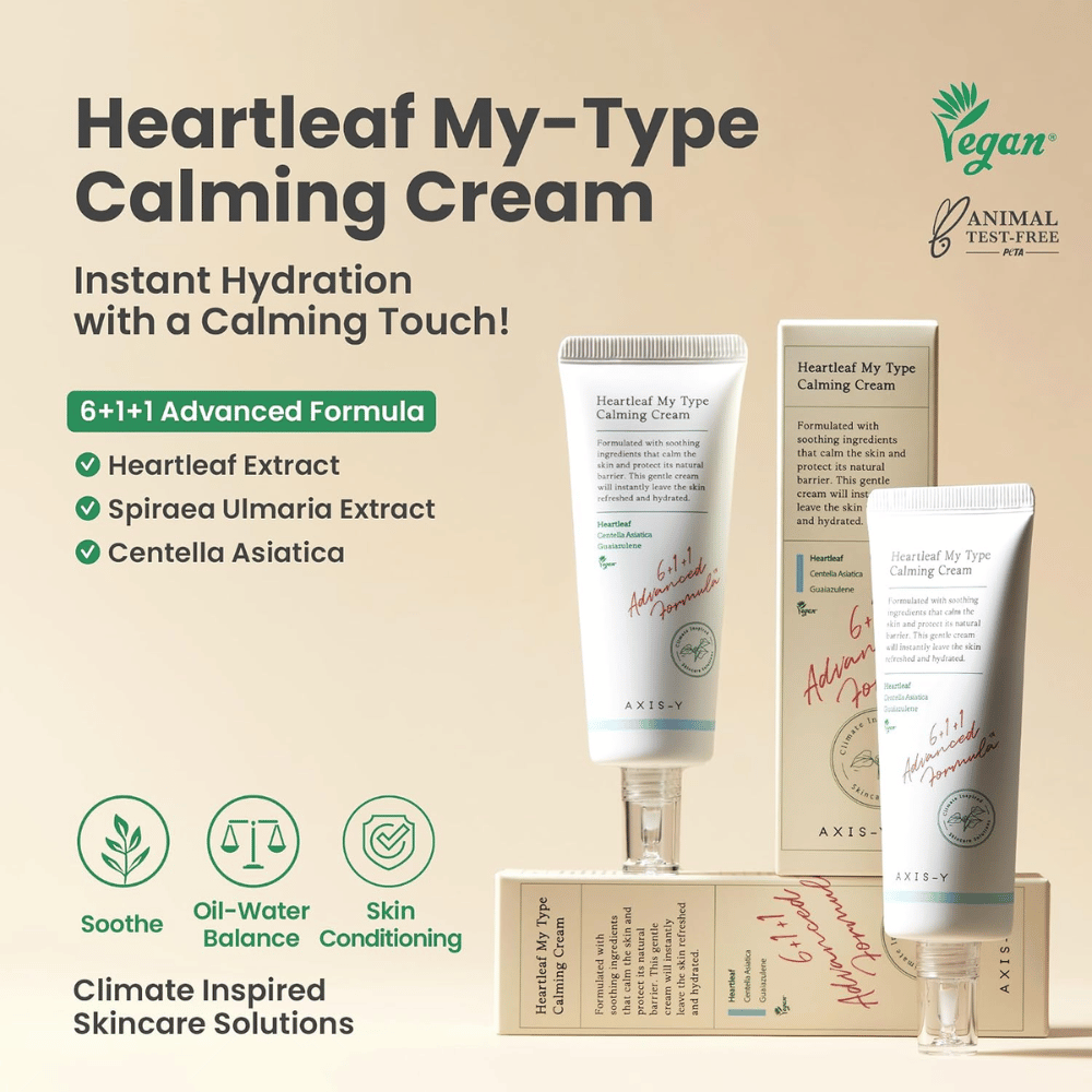 AXIS-Y Heartleaf My Type Calming Cream – återfuktande och lugnande ansiktskräm för känslig hud