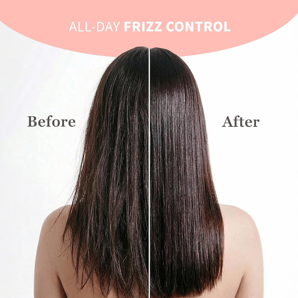 TOCOBO Heat Proof Hair Mist #01 Lowkey Famous – före och efter med frisskontroll och slätare hår