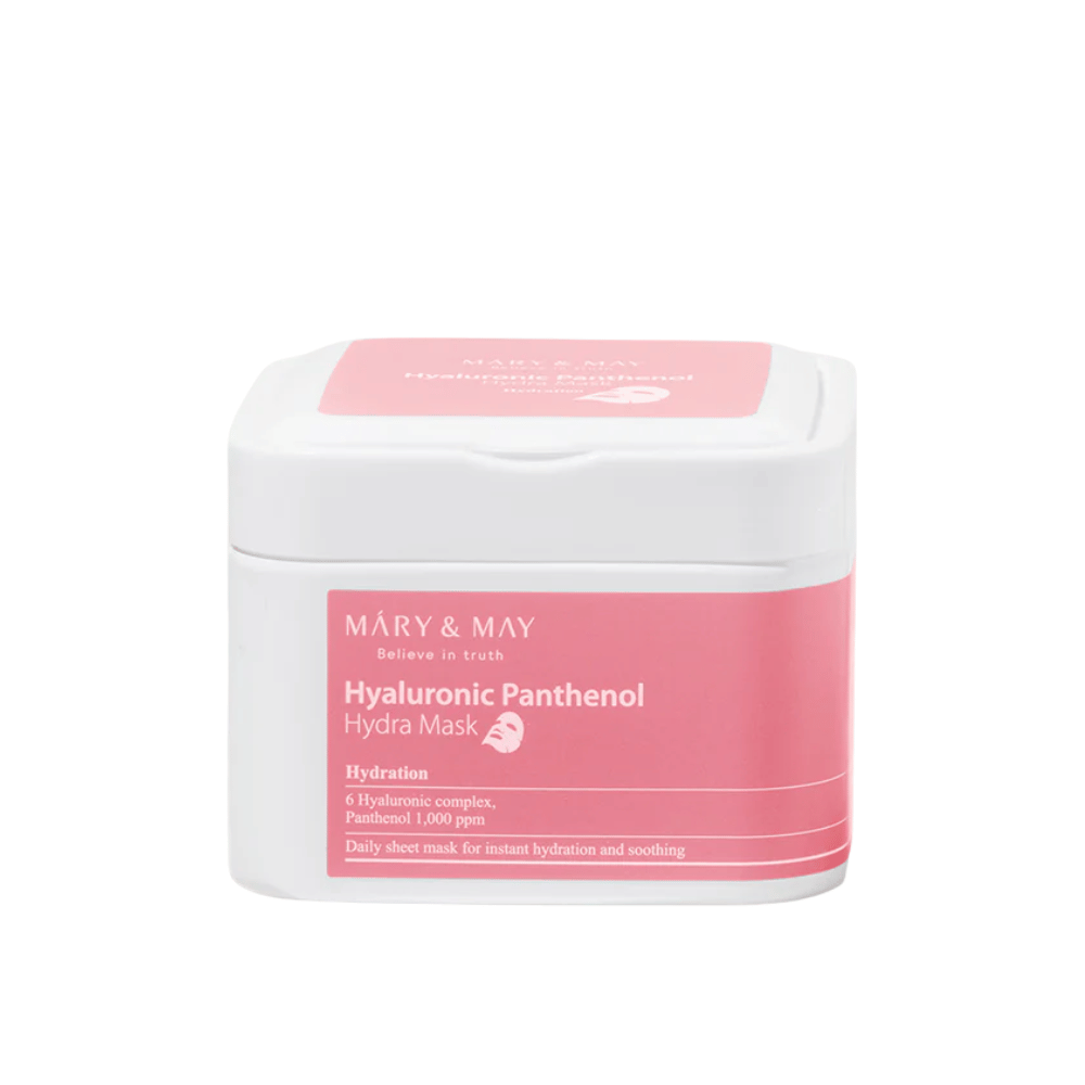Mary & May Hyaluronic Panthenol Hydra Mask – koreansk ansiktsmask med hyaluronsyra komplex och panthenol 1000 ppm för djup återfuktning