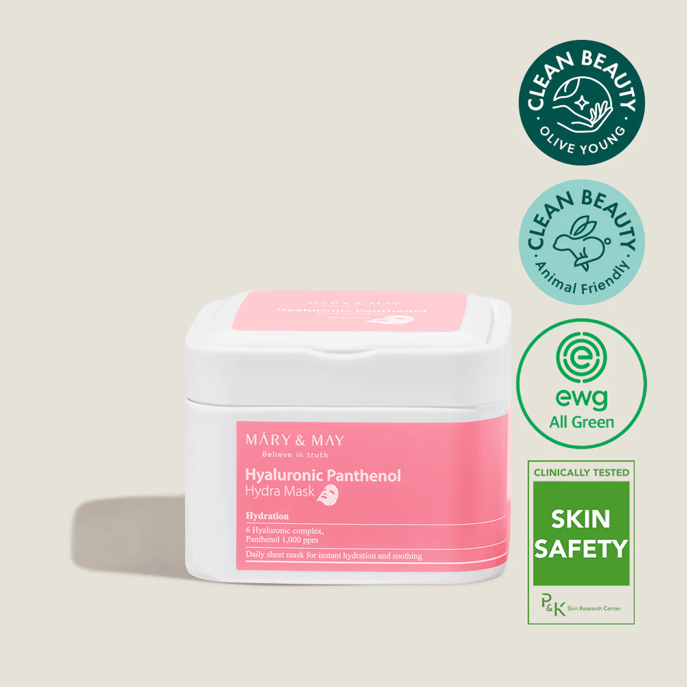 Mary & May Hyaluronic Panthenol Hydra Mask – återfuktande sheet mask med 6 hyaluronsyror och panthenol, vegansk och clean beauty