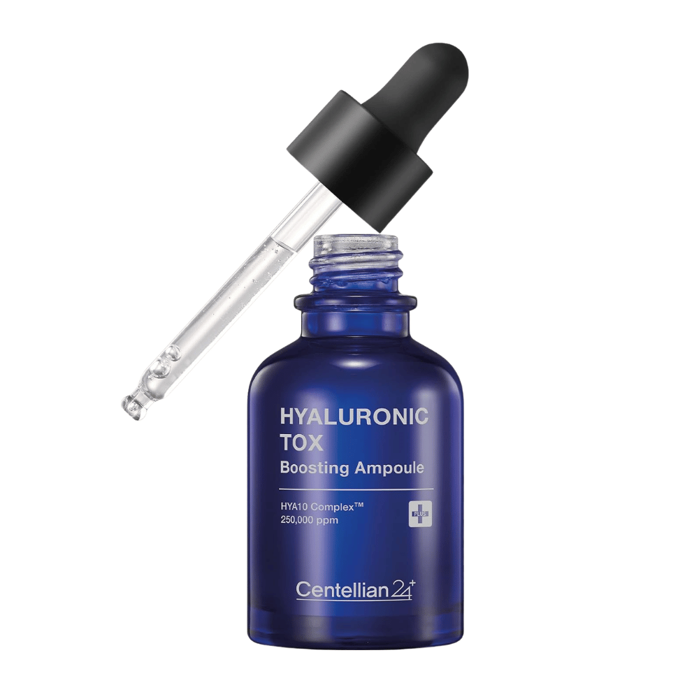 5. Centellian24 Hyaluronic Tox Boosting Ampoule – blå glasflaska med återfuktande ansiktsserum och pipett