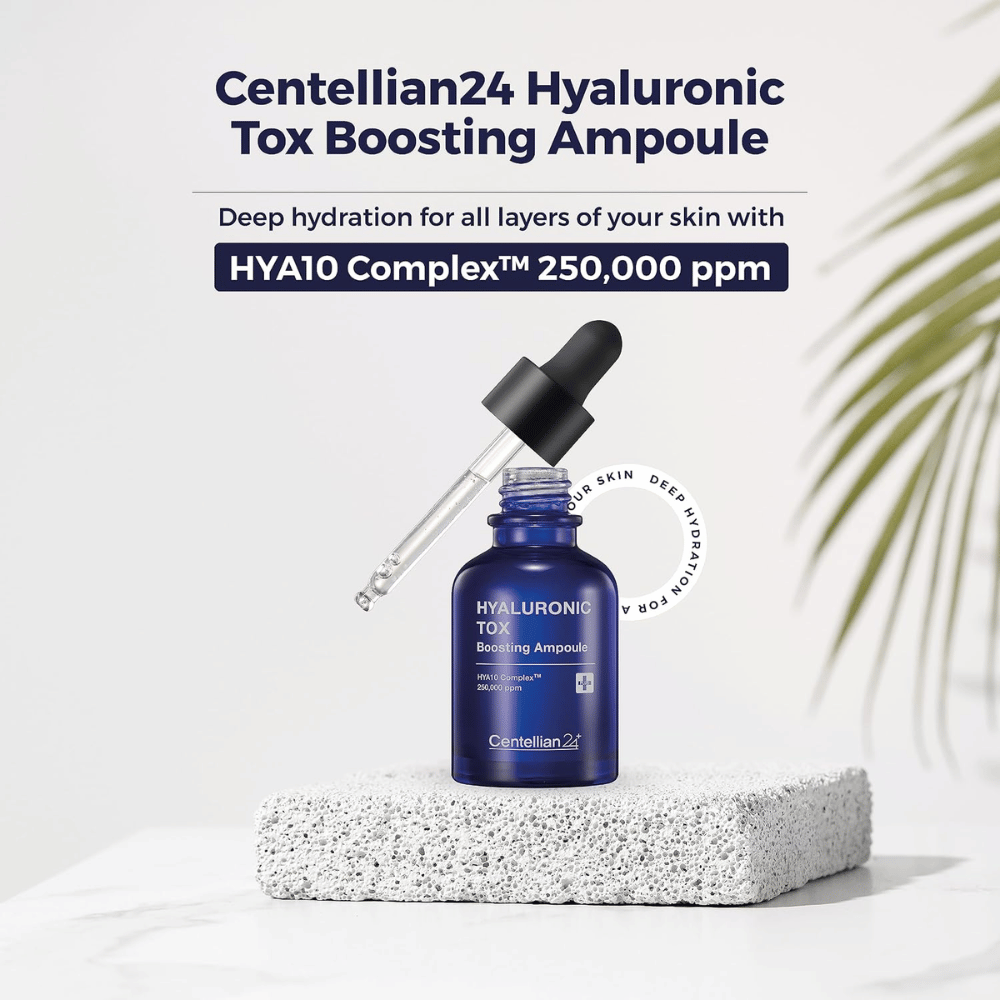 4. Centellian24 Hyaluronic Tox Boosting Ampoule – blå serumflaska med pipett och HYΑ10 Complex
