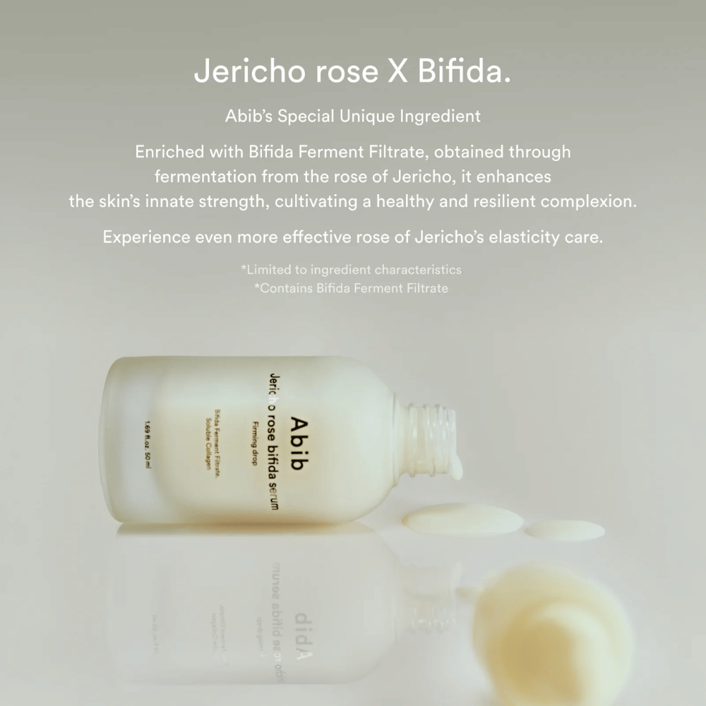 Informationsbild som lyfter kombinationen av Jericho Rose och Bifida Ferment Filtrate för starkare och mer elastisk hud.