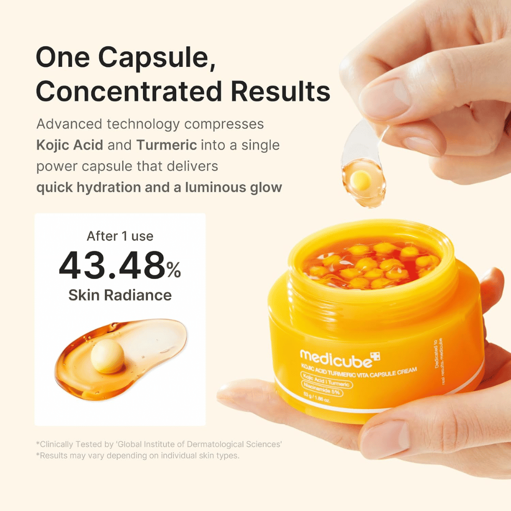 1. Medicube Kojic Acid Turmeric Vita Capsule Cream – ansiktskräm med koncentrerade kapslar för återfuktning och ökad lyster