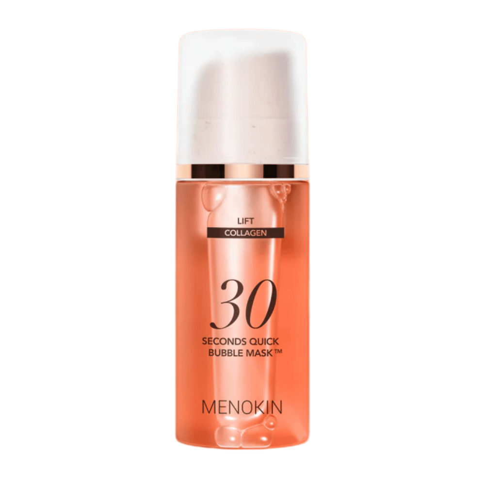 Frilagd produktbild av MENOKIN LIFT 30 Seconds Quick Bubble Mask som tydligt visar den stilrena orange designen och pumpförpackningen.