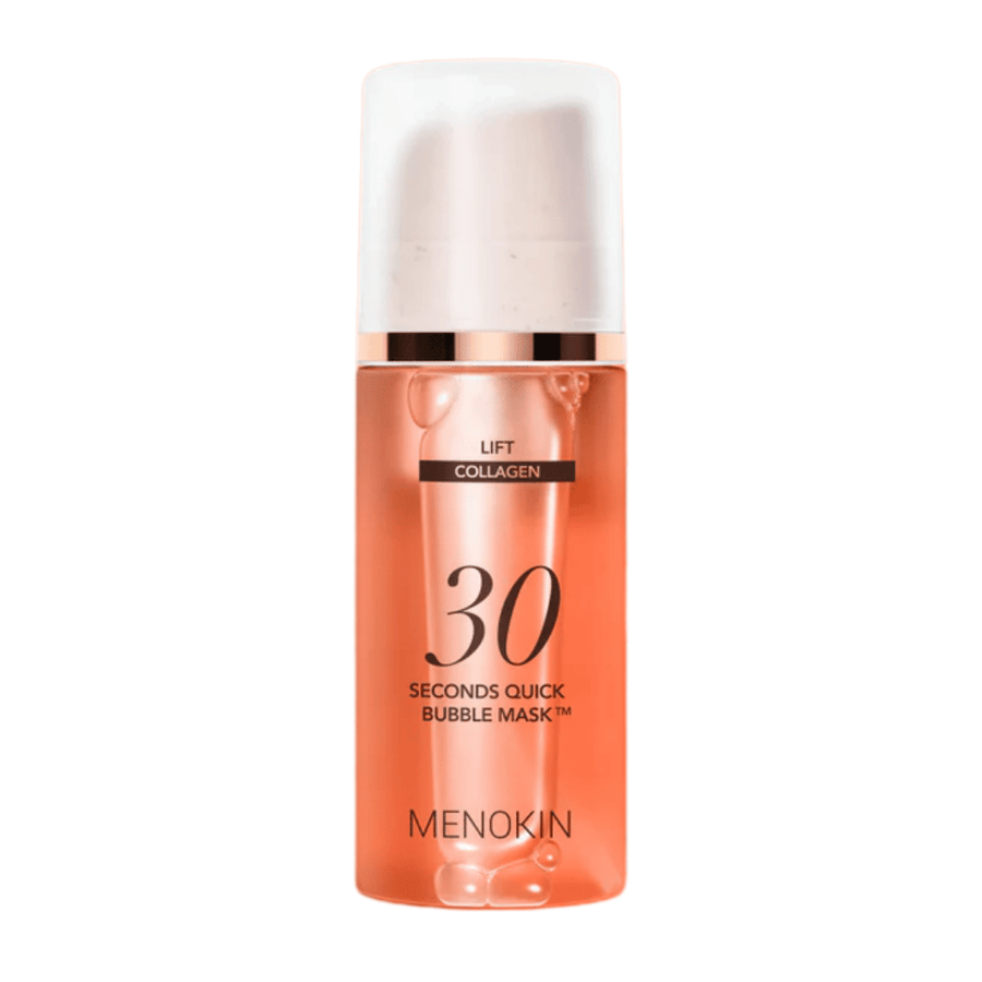 Frilagd produktbild av MENOKIN LIFT 30 Seconds Quick Bubble Mask som tydligt visar den stilrena orange designen och pumpförpackningen.