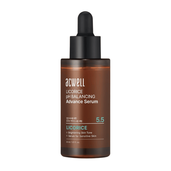 Ren frilagd produktbild av Acwell Licorice pH Balancing Advance Serum på ljus bakgrund.