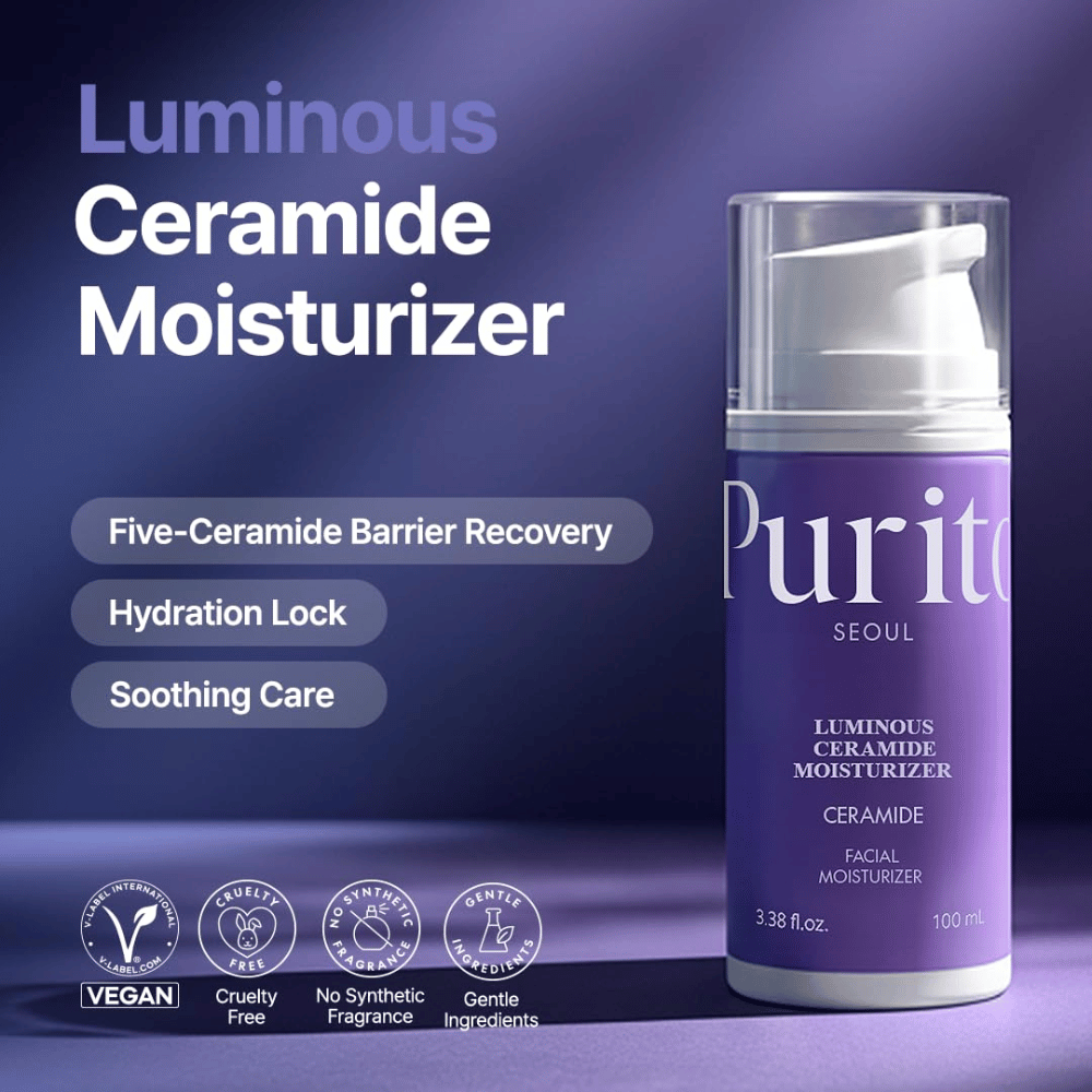 Purito Luminous Ceramide Moisturizer – koreansk ansiktskräm med ceramider som hjälper till att reparera hudbarriären, låsa in fukt och ge en jämnare hudstruktur.
