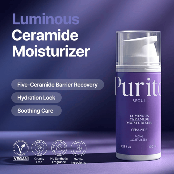Purito Luminous Ceramide Moisturizer – koreansk ansiktskräm med ceramider som hjälper till att reparera hudbarriären, låsa in fukt och ge en jämnare hudstruktur.