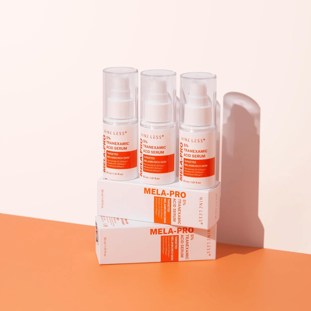 Tre NINE LESS MELA-PRO 5% Tranexamic Acid Serum 30 ml, uppljusande serum med niacinamid och glutathione för melaninrik hud.