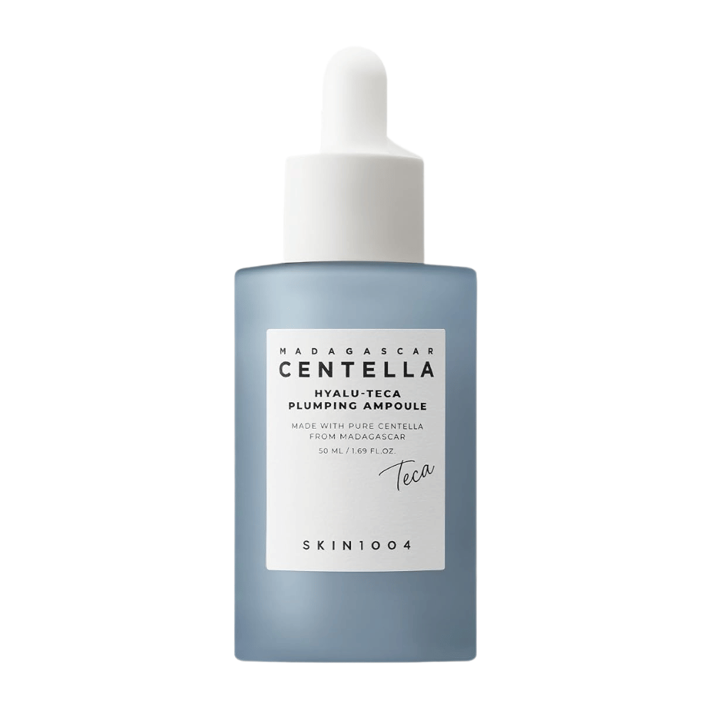 6. SKIN1004 Madagascar Centella Hyalu-Teca Plumping Ampoule 50 ml – återfuktande ansiktsampull i blå flaska med pipett