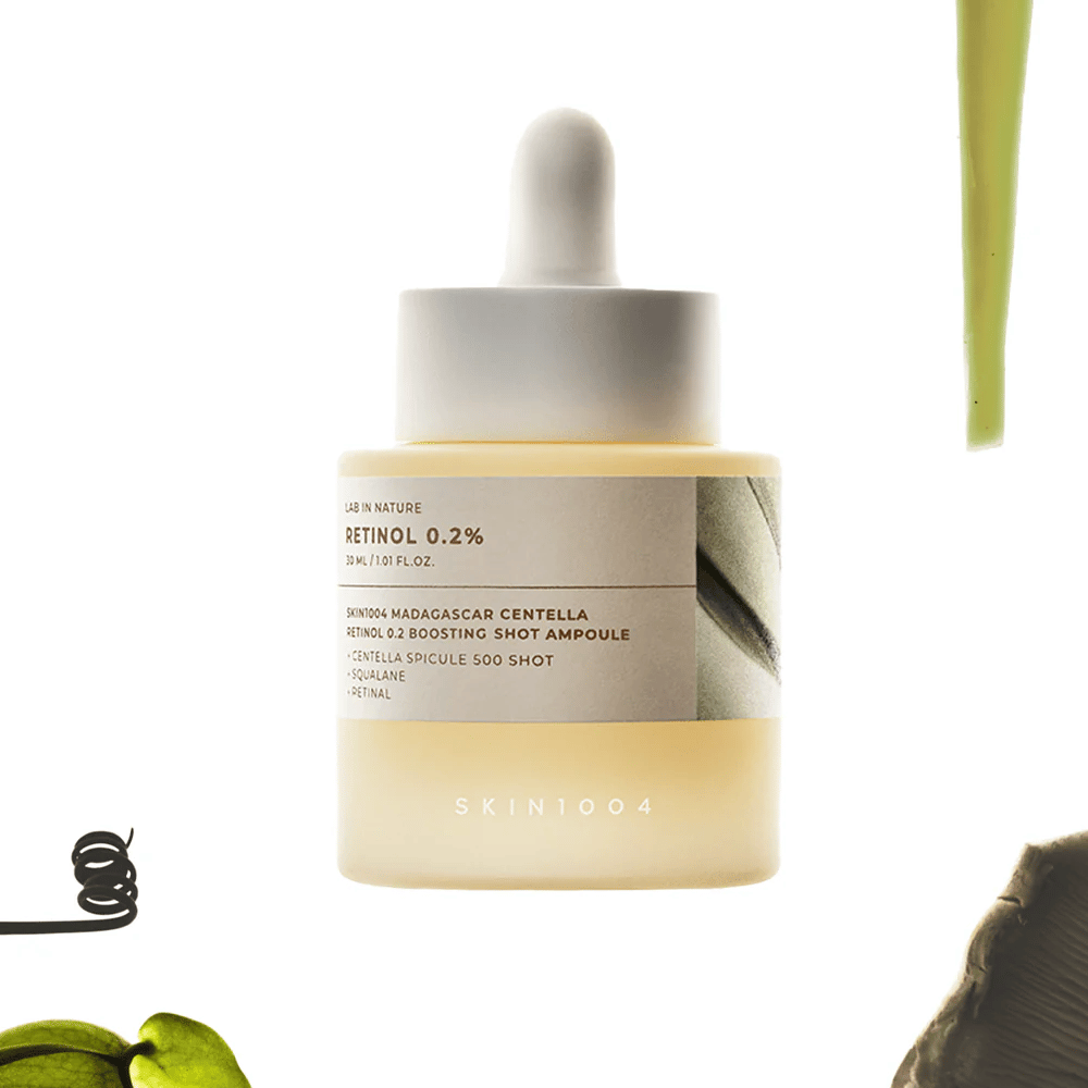 SKIN1004 Madagascar Centella Retinol 0.2 Boosting Shot Ampoule – koreanskt retinolserum med 0,2 % retinol och centella asiatica för förbättrad hudstruktur, elasticitet och jämnare hudton.