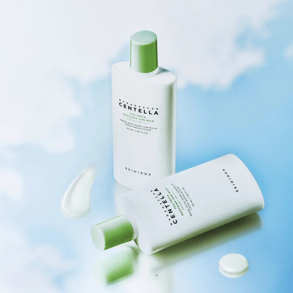 SKIN1004 Madagascar Centella Tea-Trica Soothing Sun Milk SPF50+ PA++++ återfuktande kemiskt solskydd för ansiktet