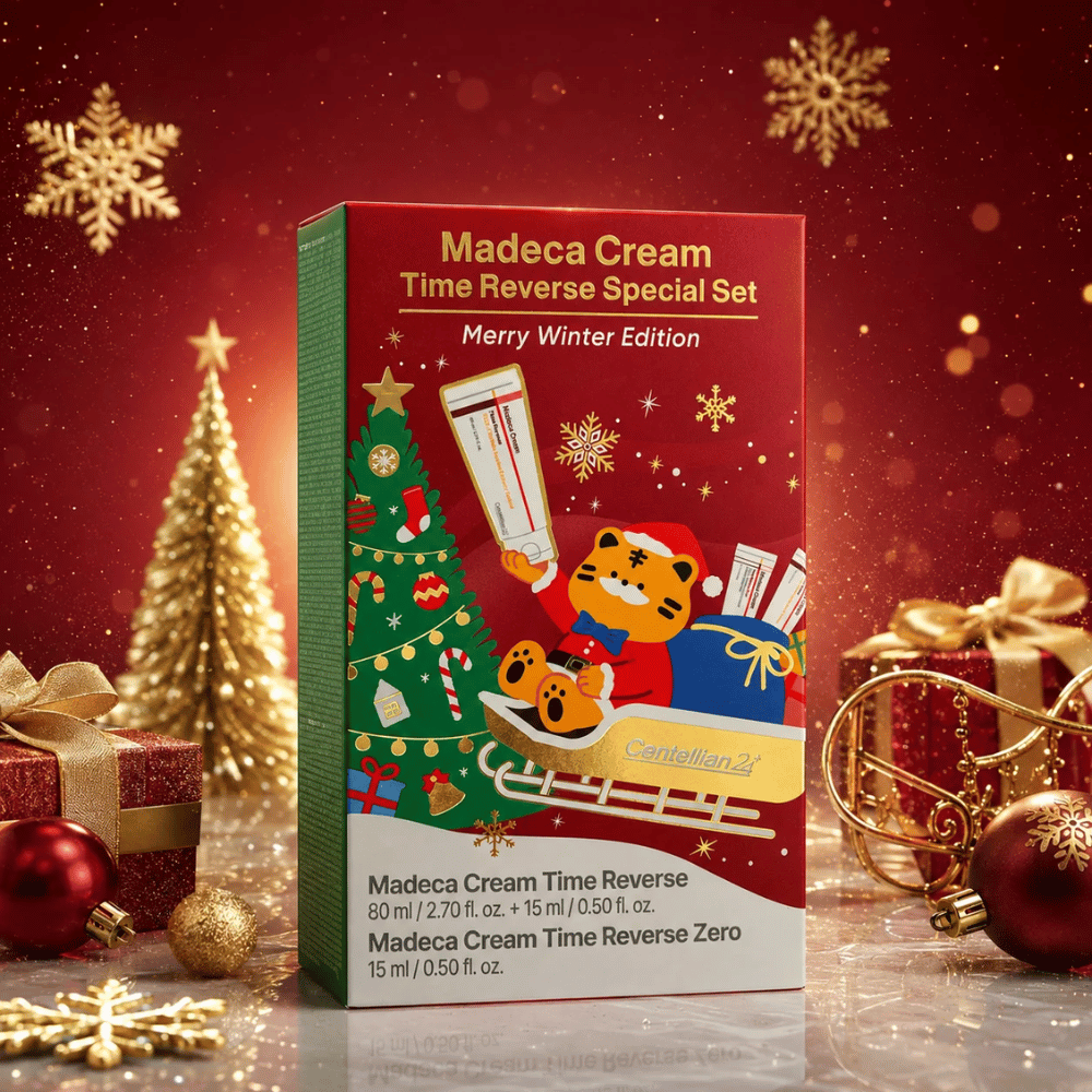 3. Centellian24 Madeca Cream Time Reverse Special Set Merry Winter Edition – julförpackning med julgran, julklappar och gulddetaljer