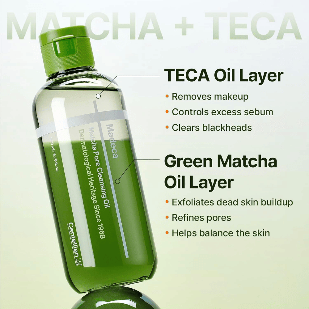Centellian24 Madeca Matcha Pore Cleansing Oil med tvåfasformula som löser makeup och talg