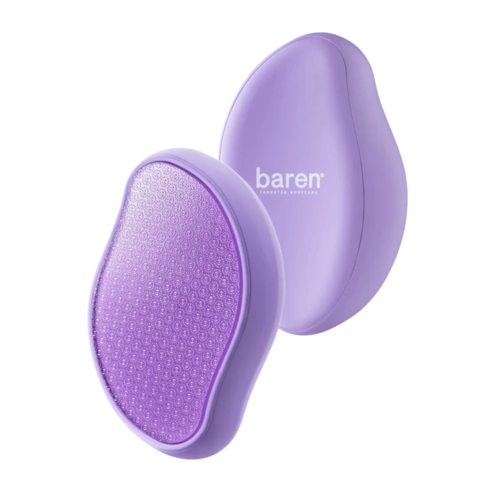 3. Baren Magic Glass Stone Foot File – fram- och baksida av lila fotfil med slipyta för att göra torra och sträva fötter mjukare