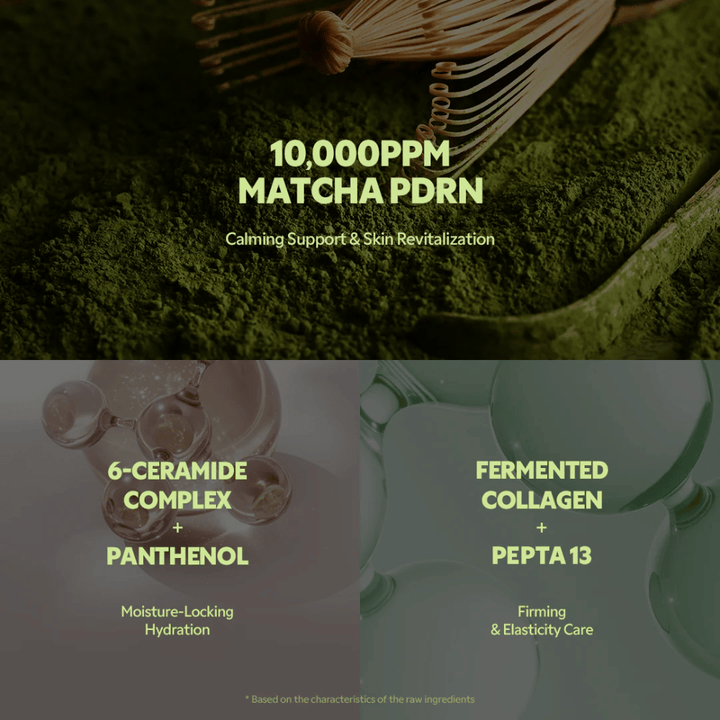 Matcha PDRN 10 000 ppm i TIRTIR Matcha Calming Cream som lugnar irritation, stärker huden och ger revitaliserande effekt.