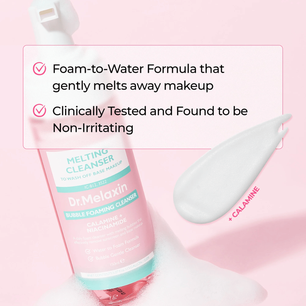 Foam-to-water-formula i Dr. Melaxin Melting Cleanser som effektivt tar bort makeup och orenheter