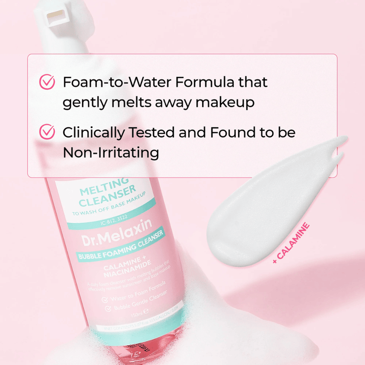 Foam-to-water-formula i Dr. Melaxin Melting Cleanser som effektivt tar bort makeup och orenheter