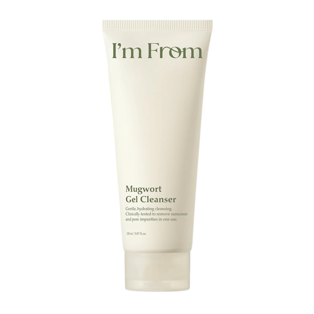 I'm From Mugwort Gel Cleanser 150 ml, mild och återfuktande ansiktsrengöring med mugwort i en ljusbeige tub mot vit bakgrund.