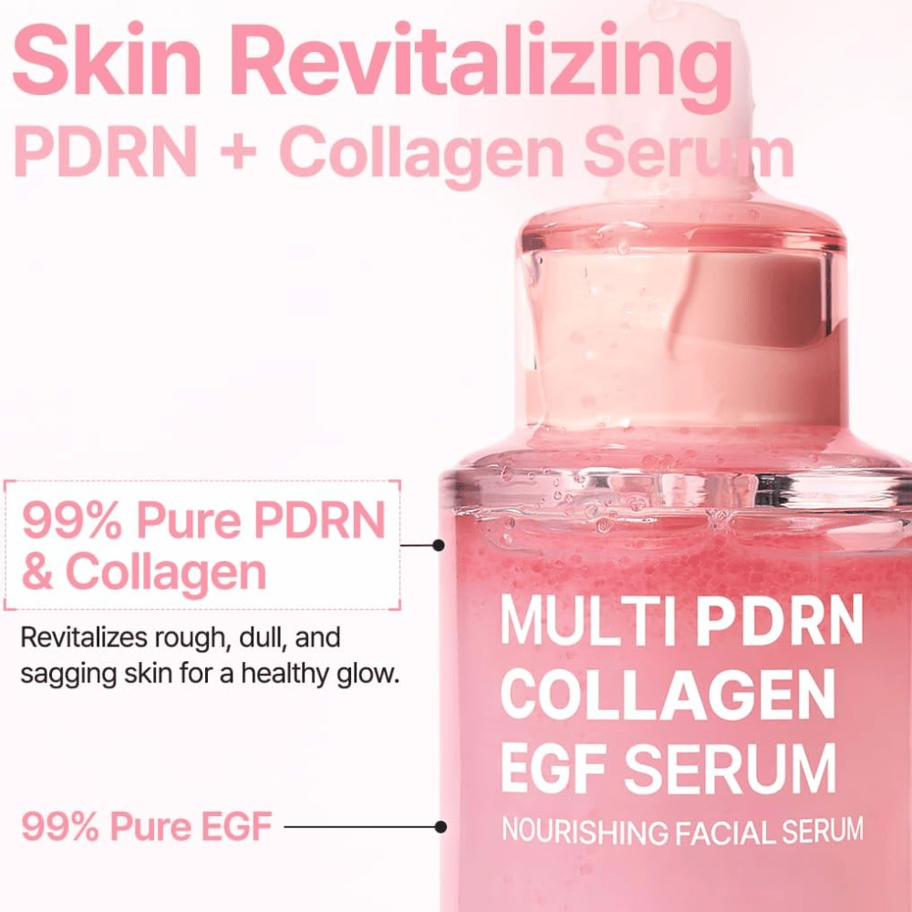 Purito Multi PDRN Collagen EGF Serum med PDRN, kollagen och EGF för lyster, elasticitet och revitaliserande hudvård.