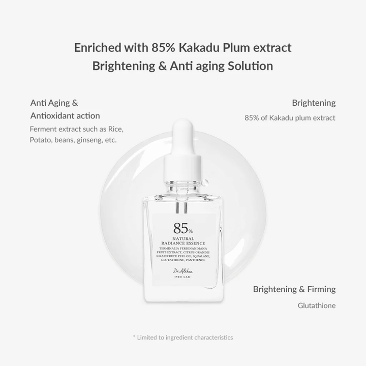 Dr. Althea Natural Radiance Essence med Kakadu Plum och antioxidanter som förbättrar hudens elasticitet, minskar pigmentering och ger fastare hud.