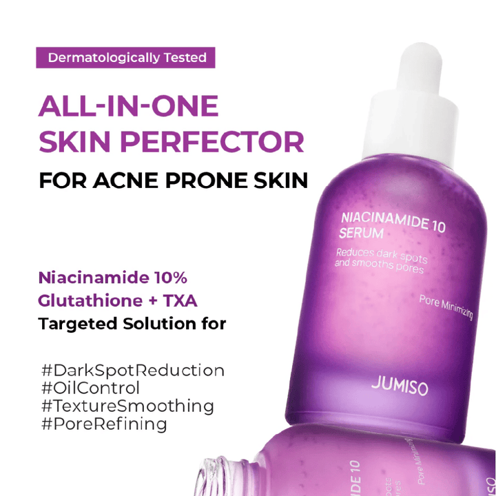 Jumiso Niacinamide 10 Serum – ett allt-i-ett-serum för aknebenägen hud med 10 % niacinamid, glutathion och TXA som minskar mörka fläckar och porer.