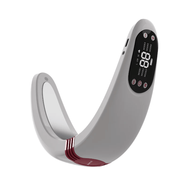 Vinkelbild av Beaund Nmode Pro som visar den ergonomiska U-formade konstruktionen. Designen är utvecklad för att ge nära kontakt med behandlingsområdet.