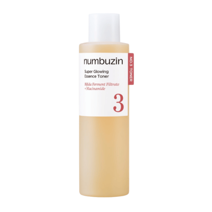 Numbuzin No.3 Super Glowing Essence Toner – lystergivande toner med bifida fermentfiltrat och niacinamid.