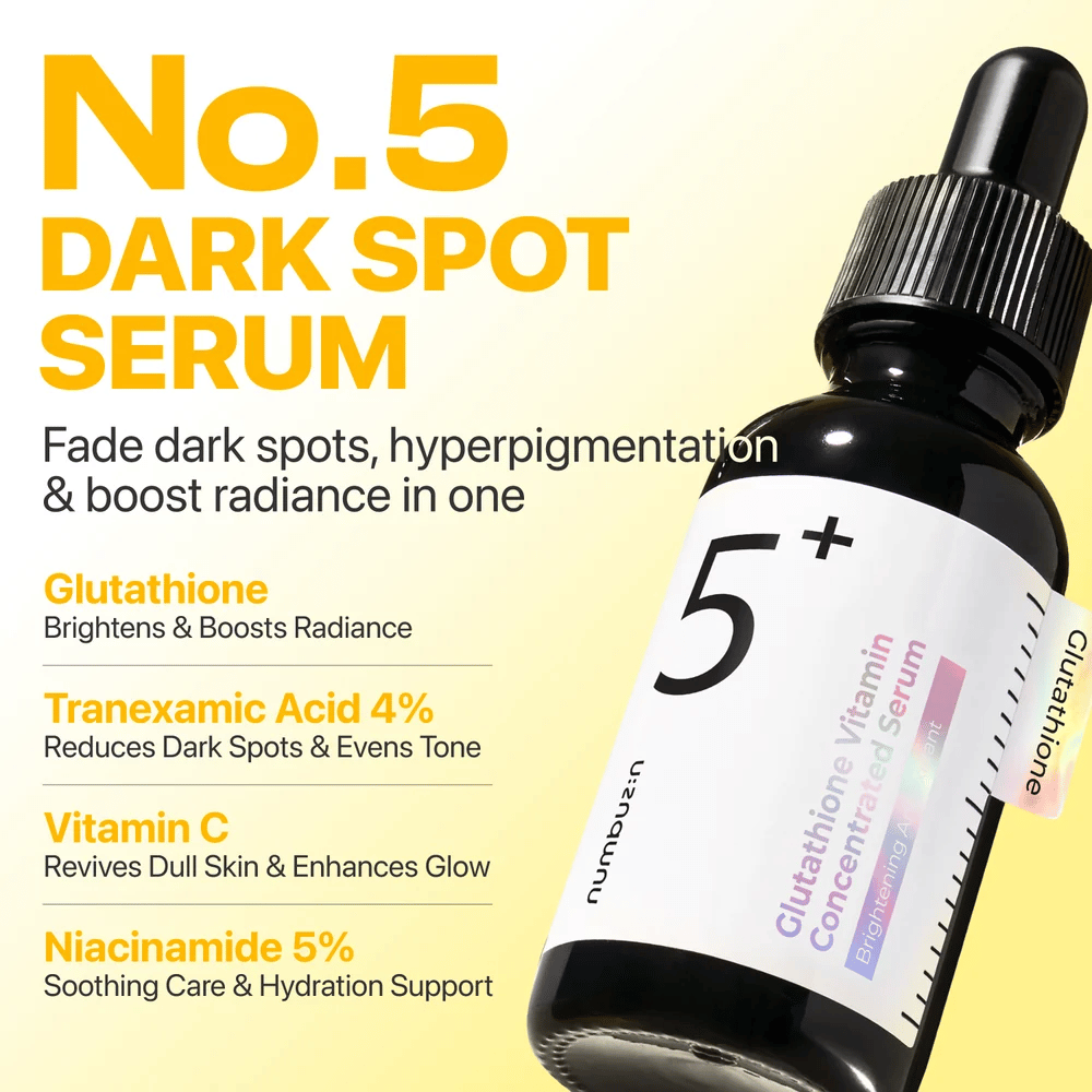 numbuzin No.5+ Glutathione Vitamin Concentrated Serum – lystergivande serum med glutation, tranexamsyra, vitamin C och 5% niacinamid.