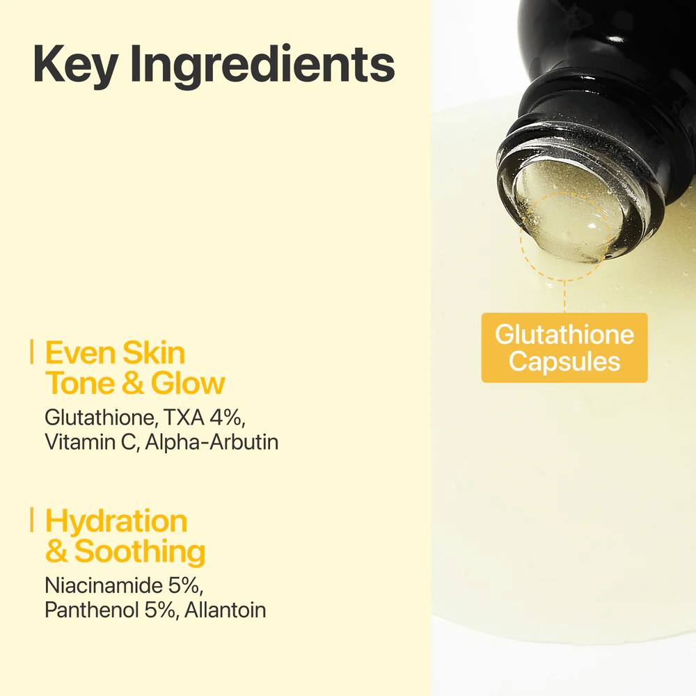 numbuzin No.5+ Glutathione Vitamin Concentrated Serum med glutation, 4% tranexamsyra, vitamin C, alfa-arbutin, niacinamid och panthenol.