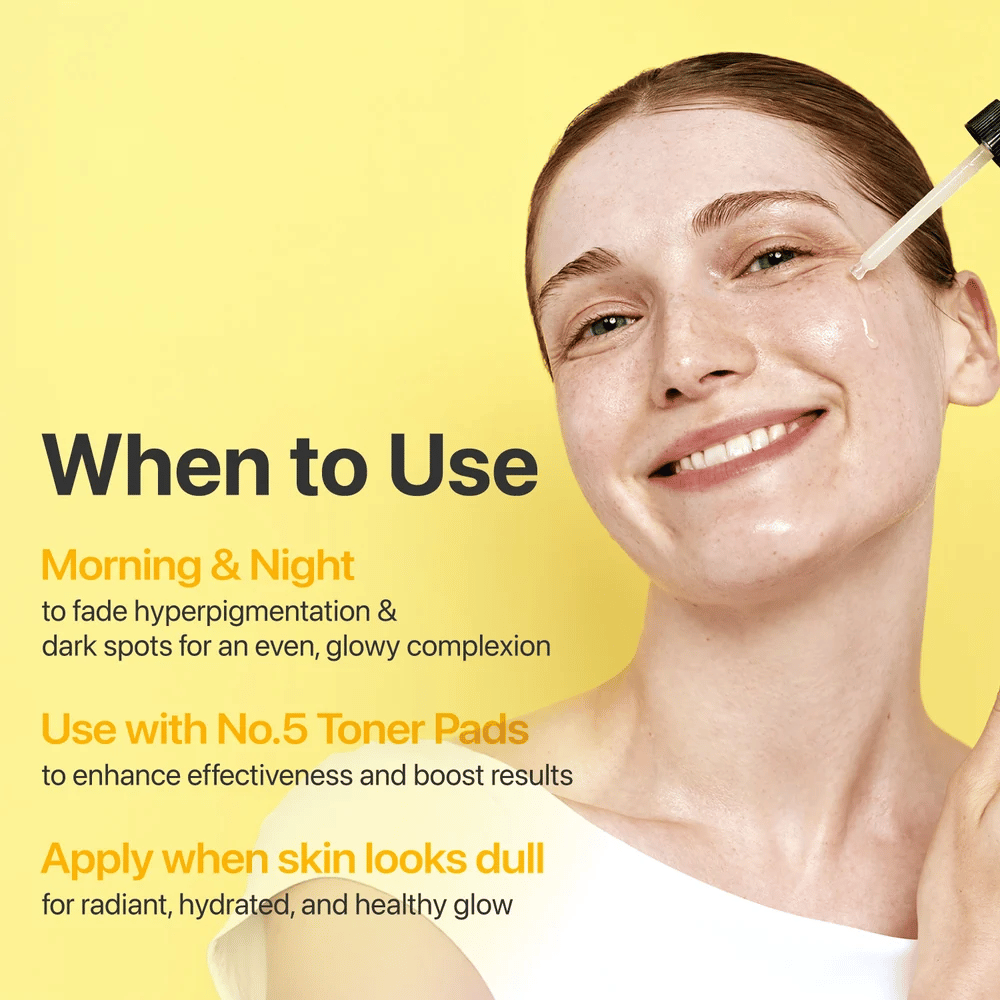 numbuzin No.5+ Glutathione Vitamin Concentrated Serum – serum för morgon och kväll som hjälper mot hyperpigmentering, mörka fläckar och glåmig hud.