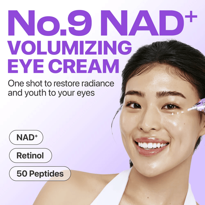 No.9 NAD+ Retinol Volumetox Eye Cream presenterad som en volymgivande ögonkräm som återställer lyster och ungdomligt utseende runt ögonen.