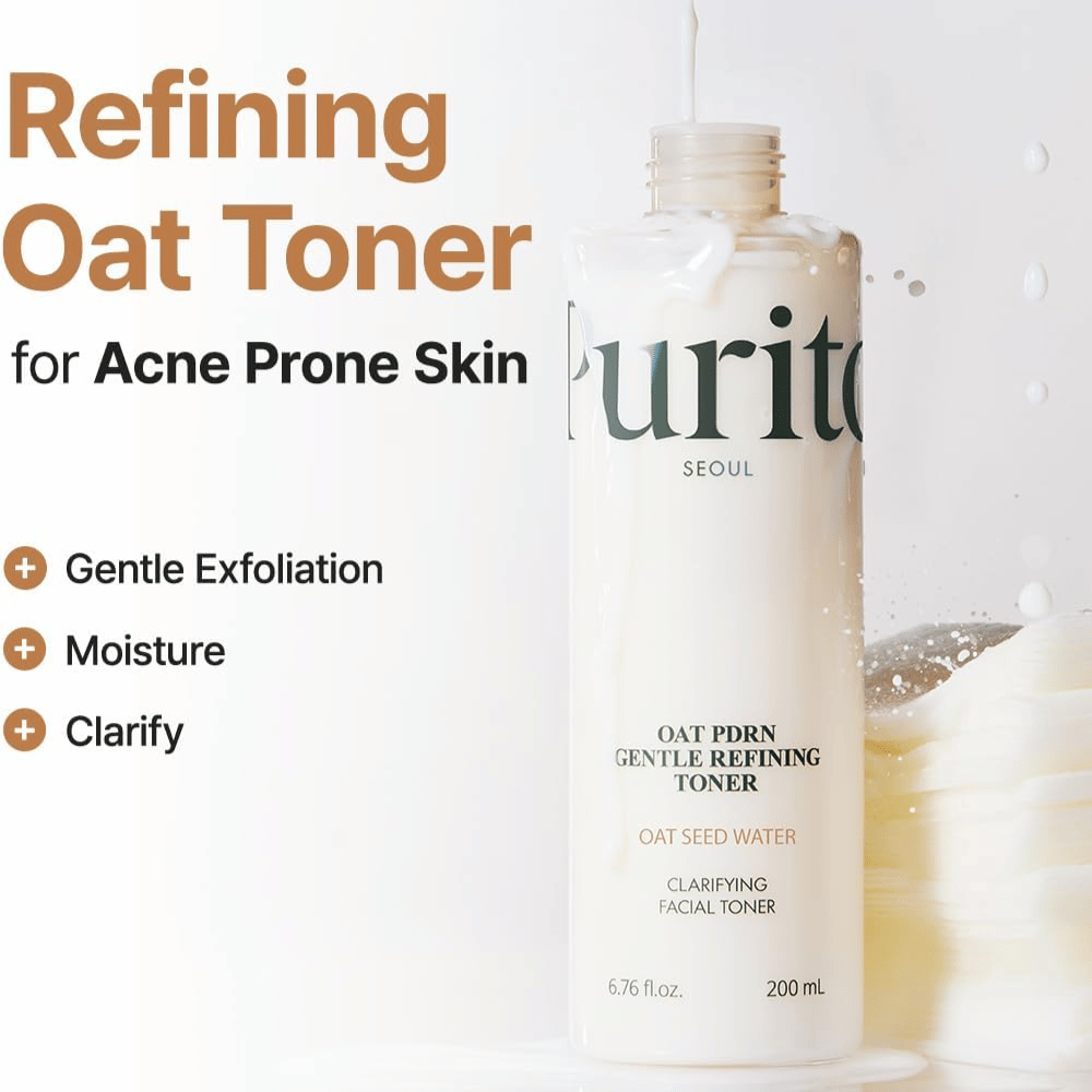 Purito Oat PDRN Gentle Refining Toner 200 ml – mild exfolierande toner som återfuktar, klargör och balanserar aknebenägen hud