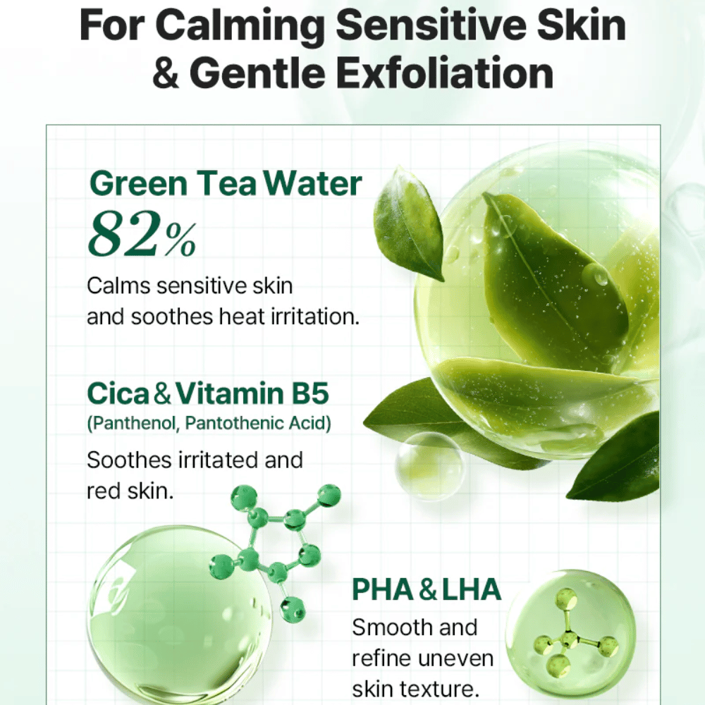 Informationsbild för COSRX One Step Original Clear Skin Calming Pad med grönt te-vatten, Cica, vitamin B5 samt skonsam exfoliering med PHA och LHA.
