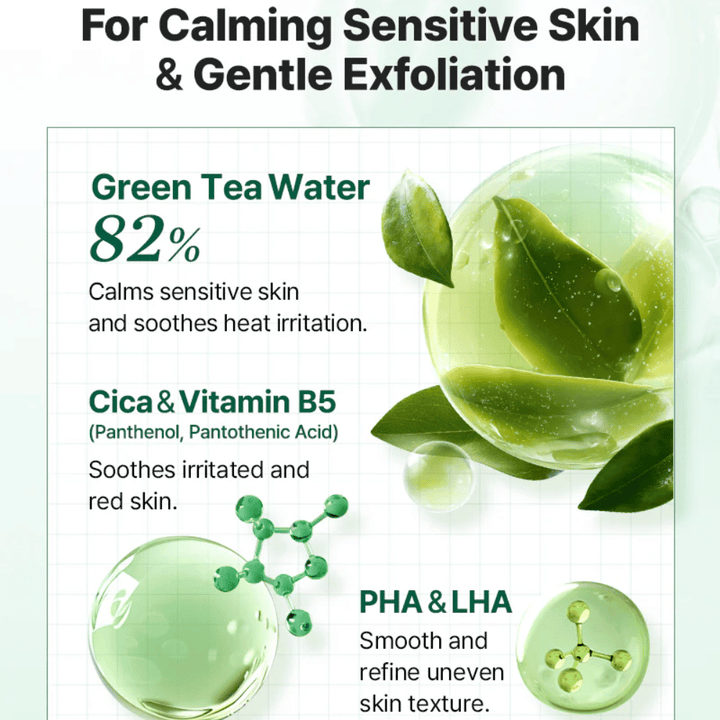 Informationsbild för COSRX One Step Original Clear Skin Calming Pad med grönt te-vatten, Cica, vitamin B5 samt skonsam exfoliering med PHA och LHA.