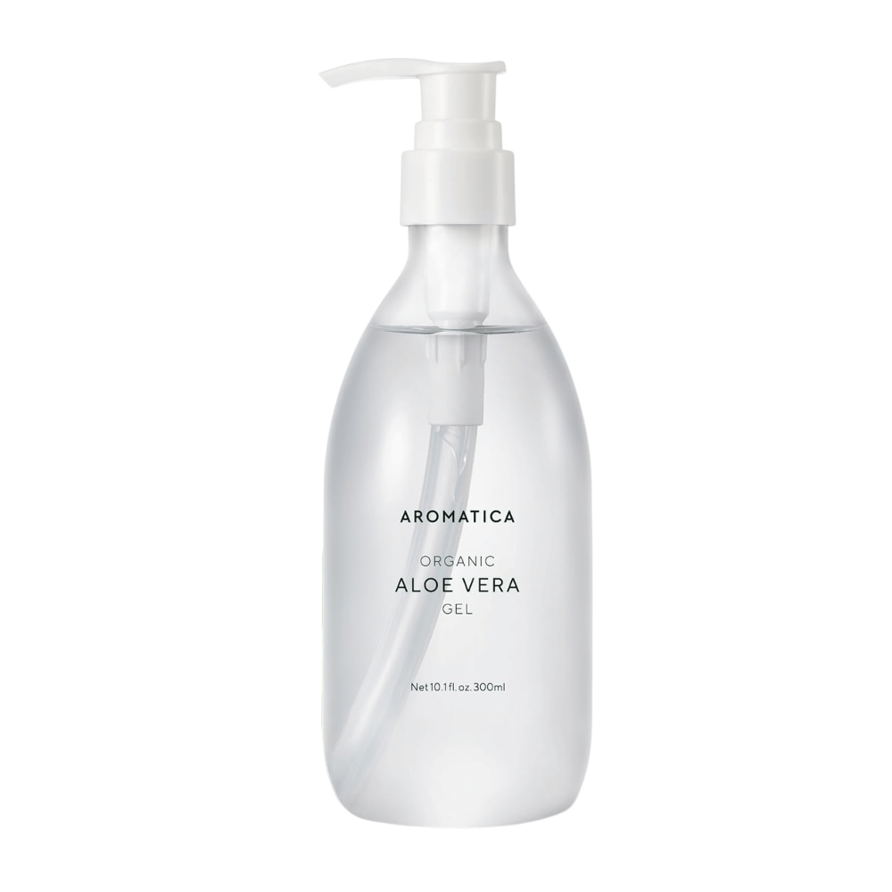 1. AROMATICA Organic Aloe Vera Gel 300 ml – produktbild med pumpflaska