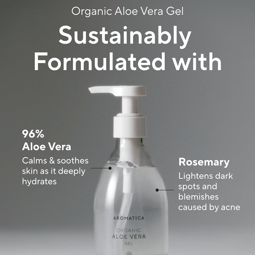 AROMATICA Organic Aloe Vera Gel – återfuktande gel med 96 % aloe vera och rosmarin