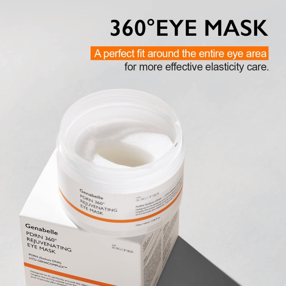 Genabelle PDRN 360° Rejuvenating Eye Mask med 360 graders passform som täcker hela ögonområdet för effektiv vård och förbättrad elasticitet.