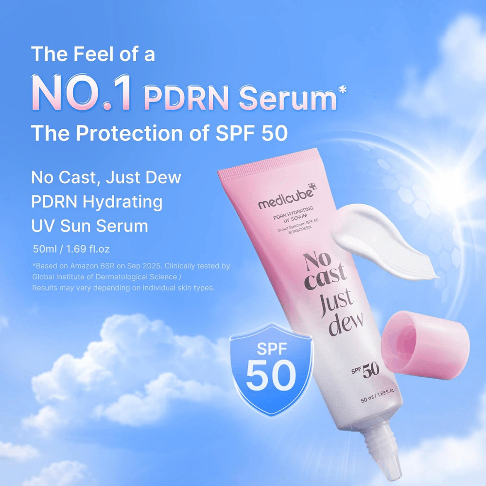 5. Medicube PDRN Hydrating UV Serum SPF 50+ 50 ml – lätt återfuktande solserum med högt UV-skydd och lystergivande finish